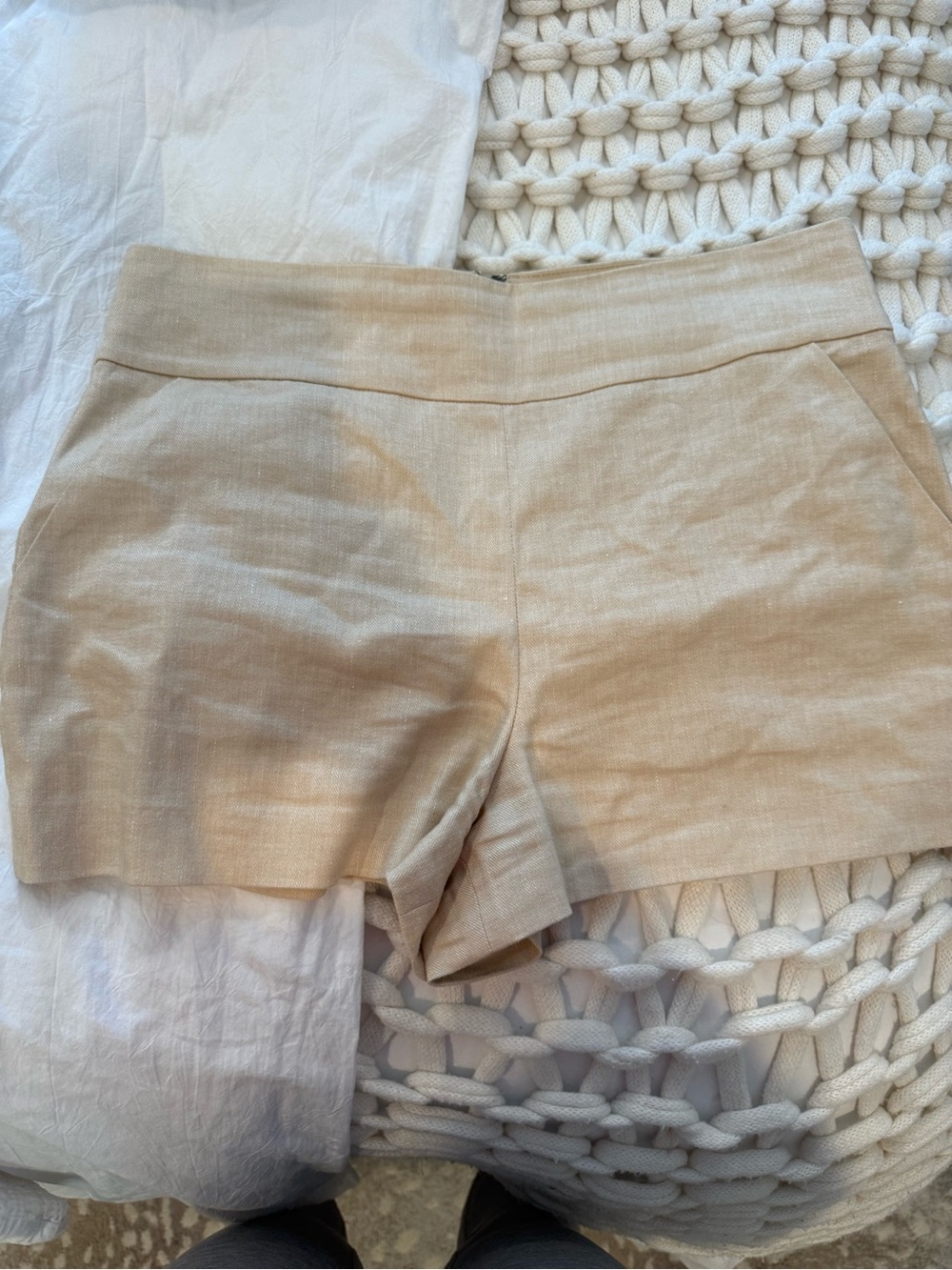 Alice + Olivia Beige Donald High-Waist Tailored Linen Shorts